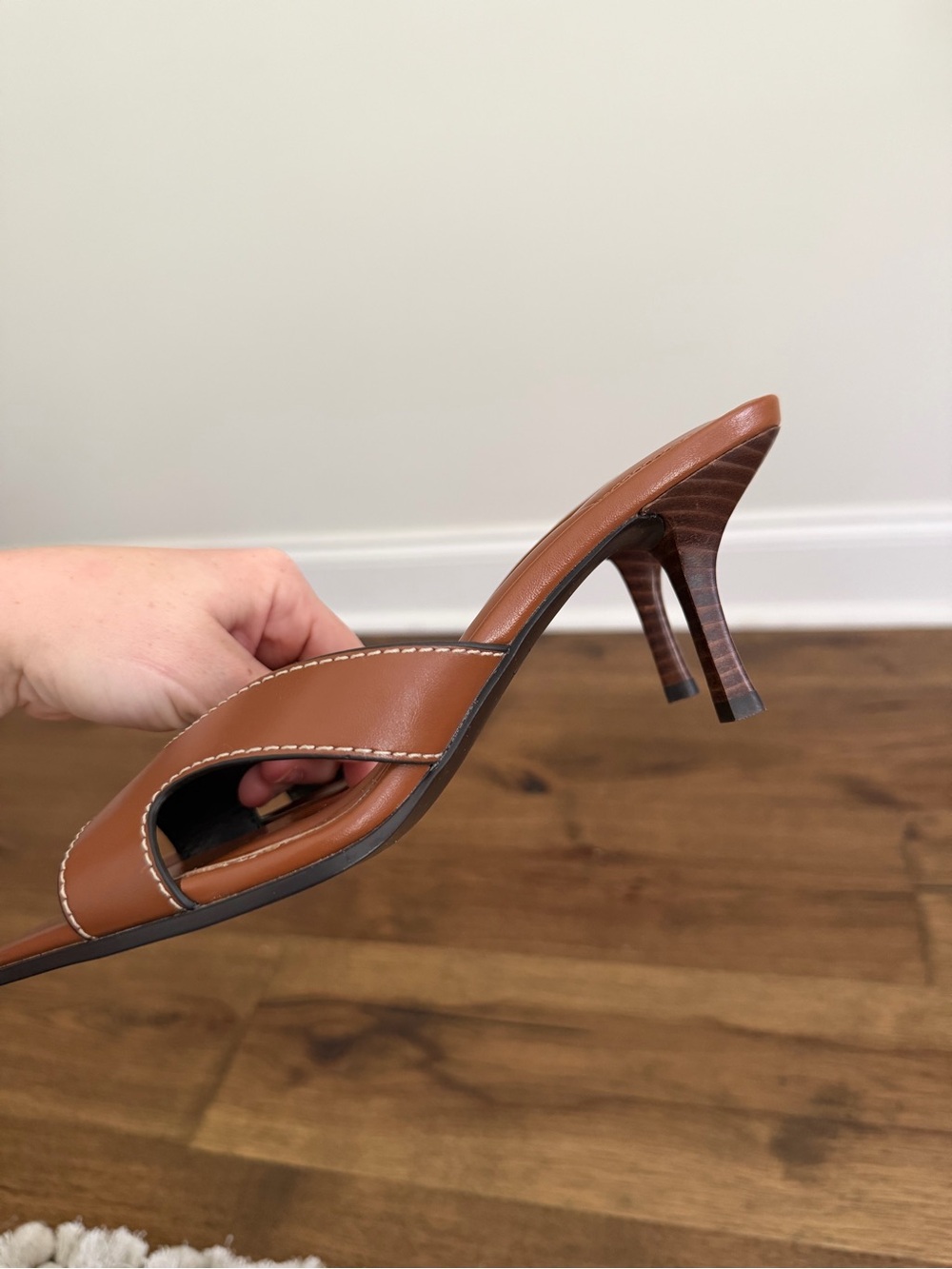Zara Brown Leather Slide Heels — Open Square Toe Mules - Picture 4 of 4